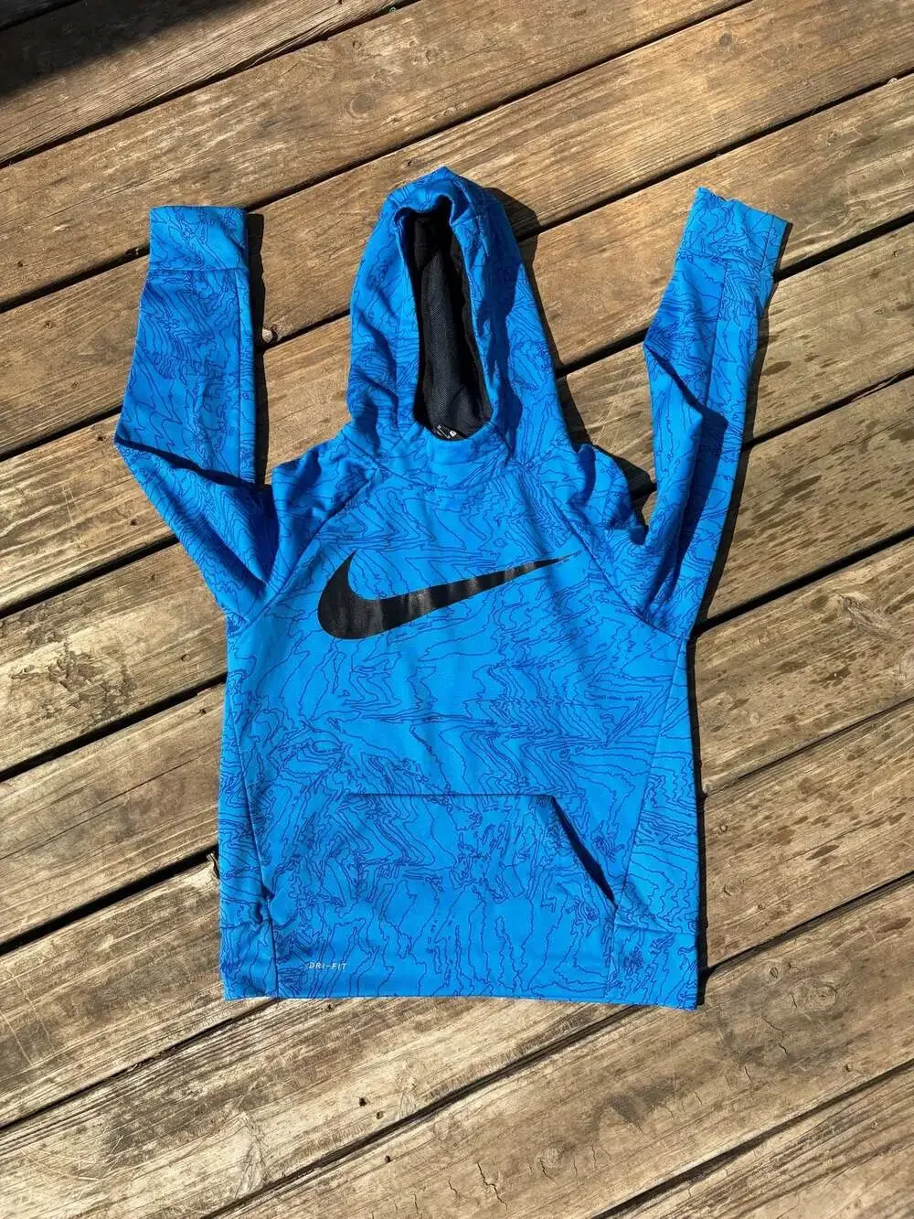 Nike Dri-FIT Boys Blue Abstract Map Print Pullover Hoodie